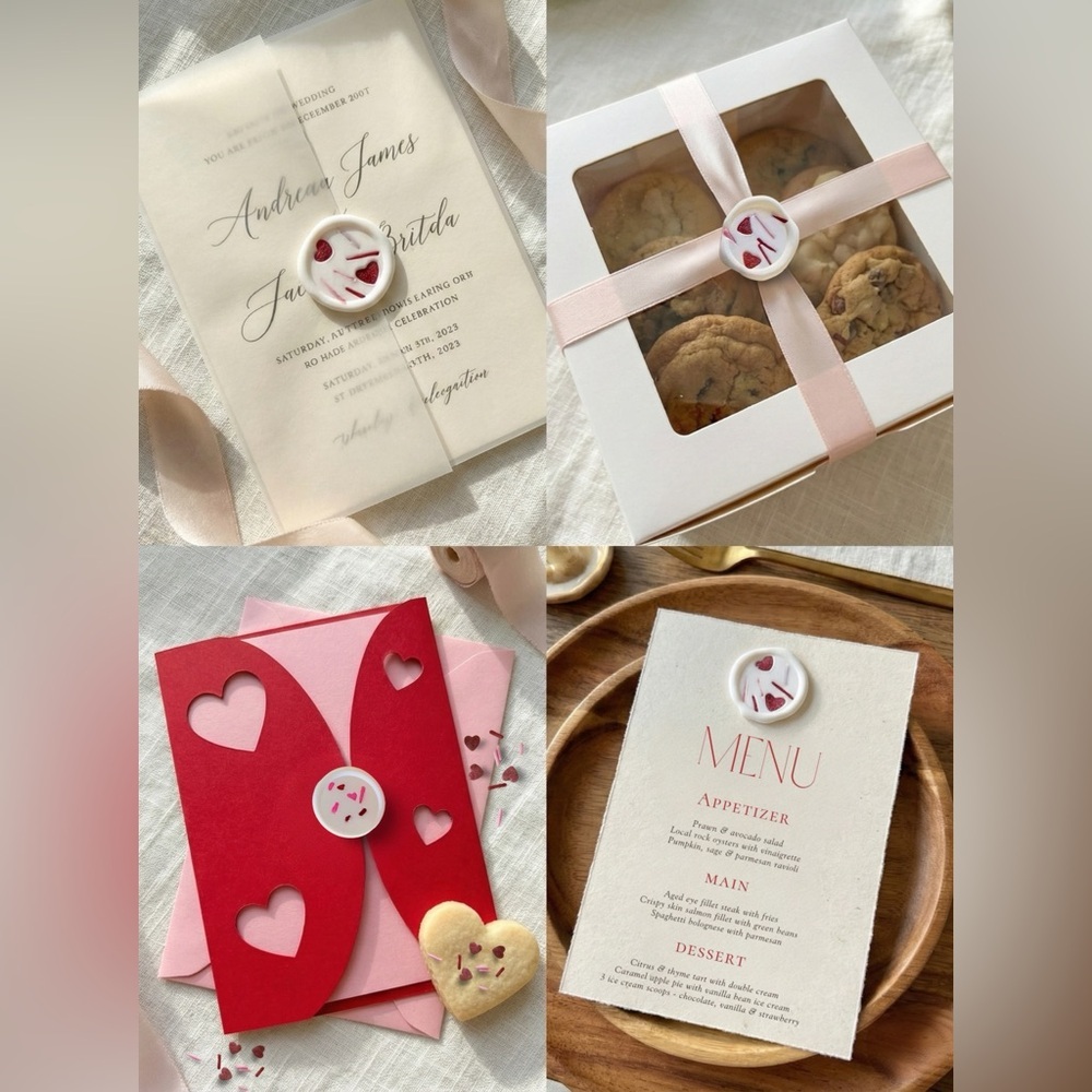 Royal Icing Sprinkle Wax Seals Peel & Stick Faux Icing Valentine Wedding Invite - Picture 12 of 16